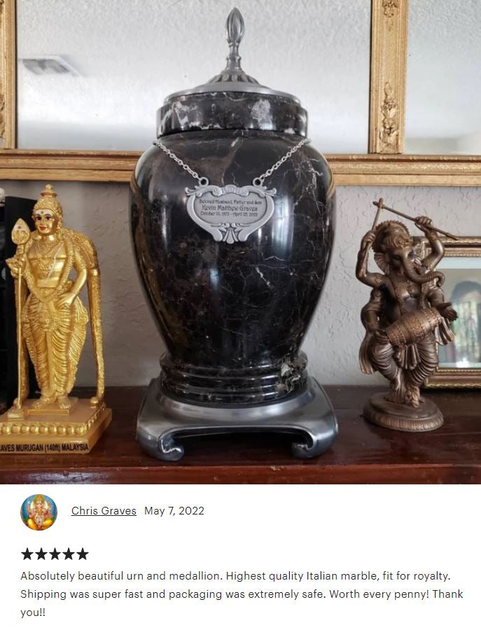 Royal Black Marble Urn Adult Sized Roman Styled Cremation urn