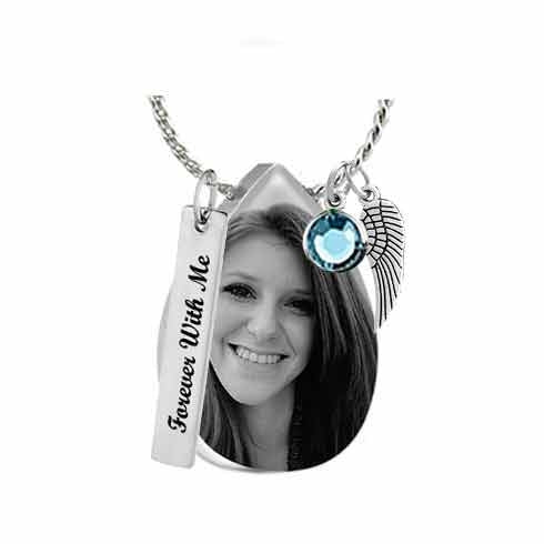 Black & White Photo Pendant Teardrop Urn - Love Charms Option