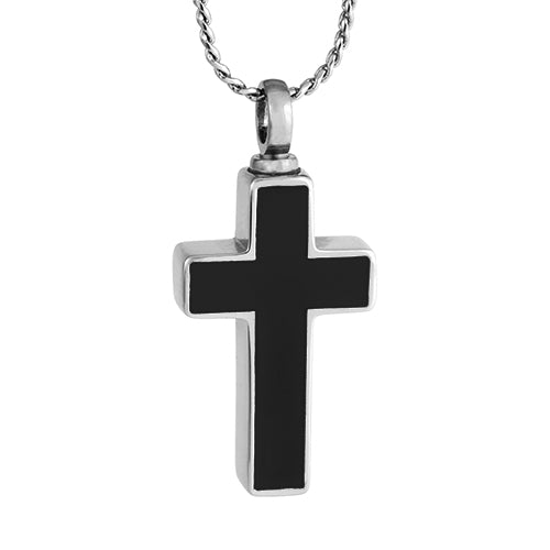 Black Stainless Cross Cremation Jewelry Urn - Love Charms Option
