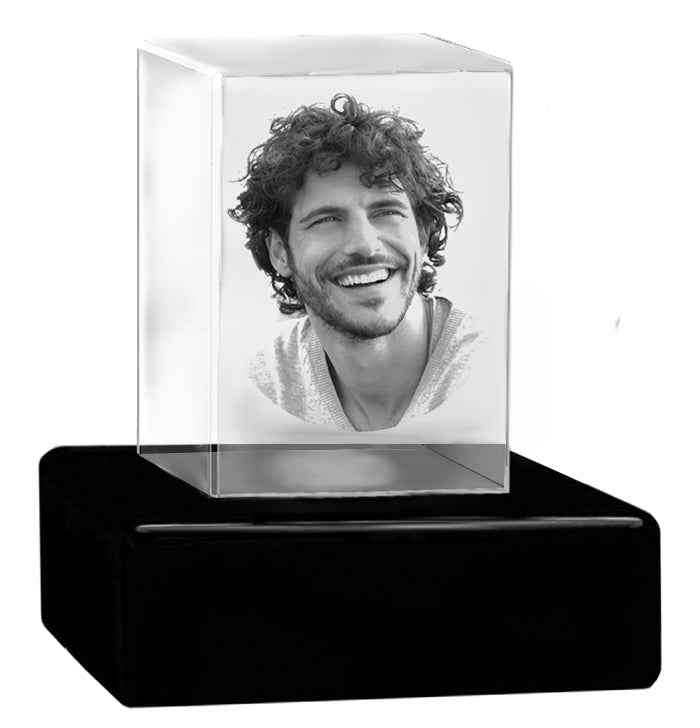 Rectangle 3D Crystal Black, Brown or White Keep The Memory® Wood Urn Set - 3D Crystal Photo Engraved Wood Urn