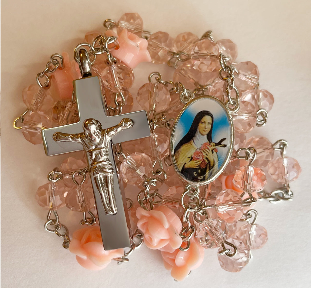 Pink Rose Rosary Necklace Urn