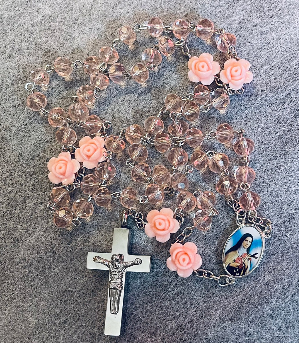Pink Rose Rosary Necklace Urn