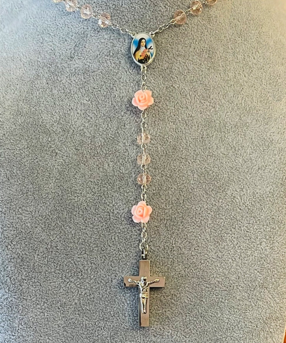Pink Rose Rosary Necklace Urn