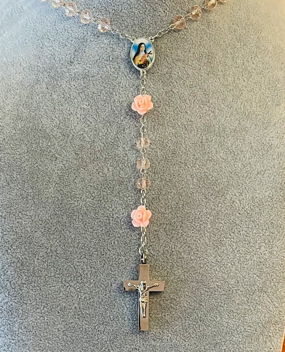 Pink Rose Rosary Necklace Urn