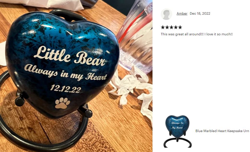 Blue Marbled Heart Keepsake Urn - Stand Option