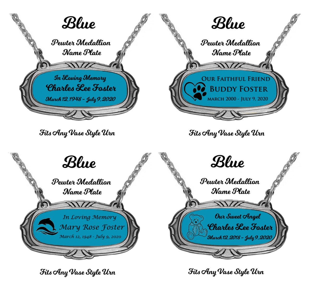 Blue Pewter Medallion Name Plates - 55 Icon Options