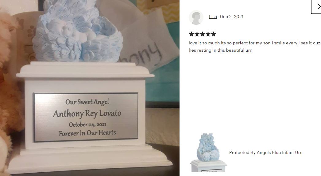In Loving Arms Blue Infant Urn - Baby Angel Urn For Infants