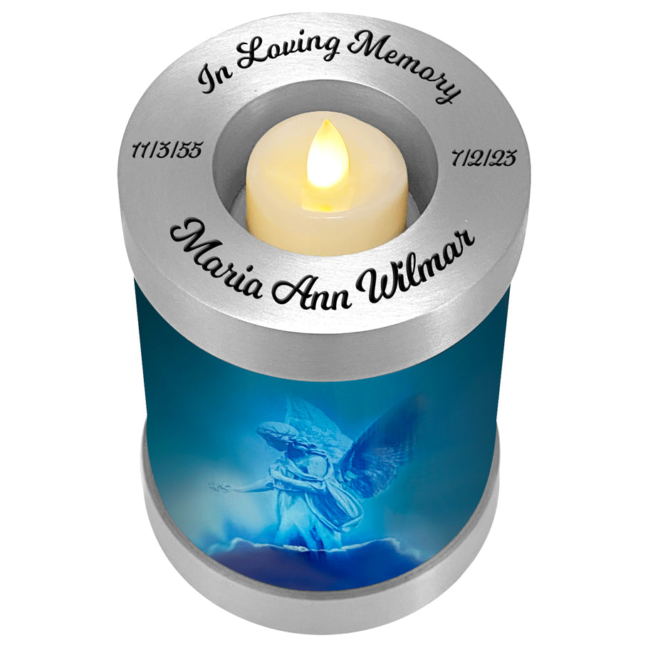 Blue Angel Candle Cremation Urn - Engraving Available - LED Candle Included