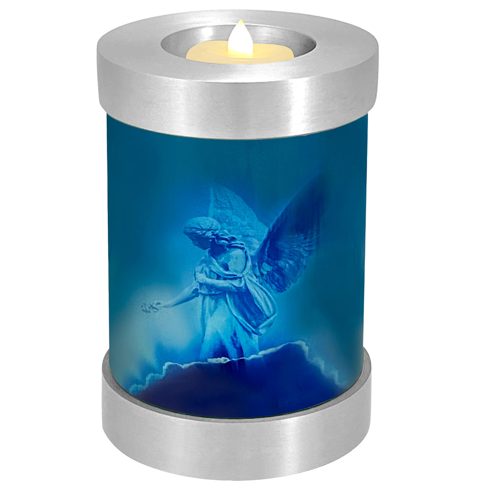 Blue Angel Candle Cremation Urn - Engraving Available - LED Candle Included