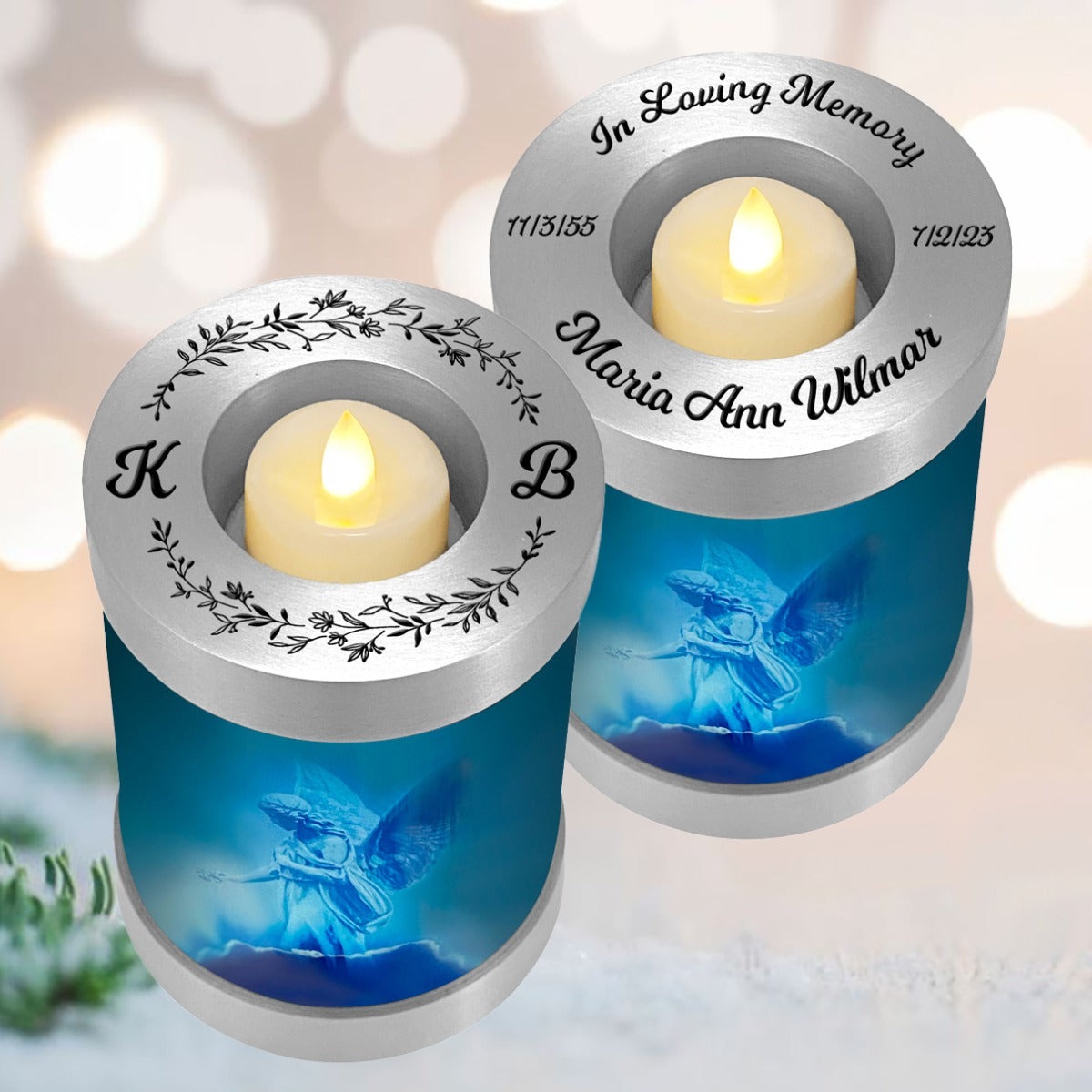 Blue Angel Candle Cremation Urn - Engraving Available - LED Candle Included