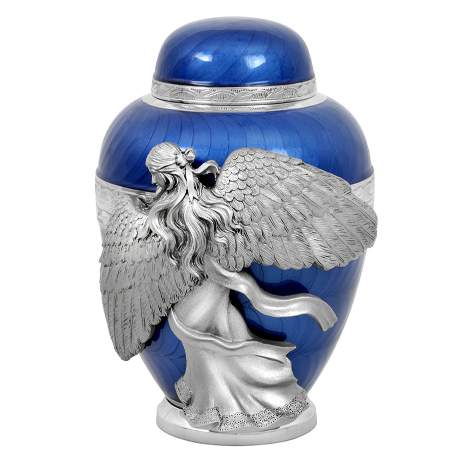Wings of an Angel Blue Adult Urn - Pro Laser Engraving - Burial Vault Option