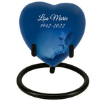 Blue Angel of Protection Heart Keepsake Urn - Stand Option