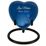Blue Angel of Protection Heart Keepsake Urn - Stand Option