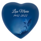 Blue Angel of Protection Heart Keepsake Urn - Stand Option