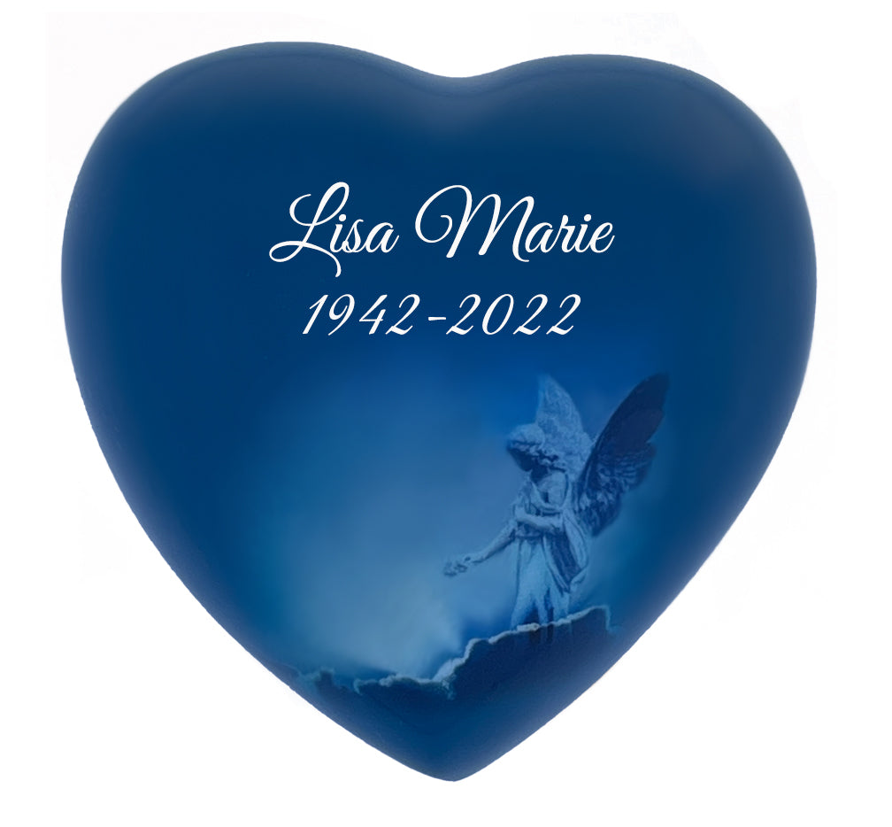 Blue Angel of Protection Heart Keepsake Urn - Stand Option