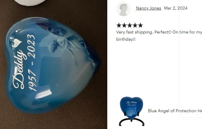 Blue Angel of Protection Heart Keepsake Urn - Stand Option