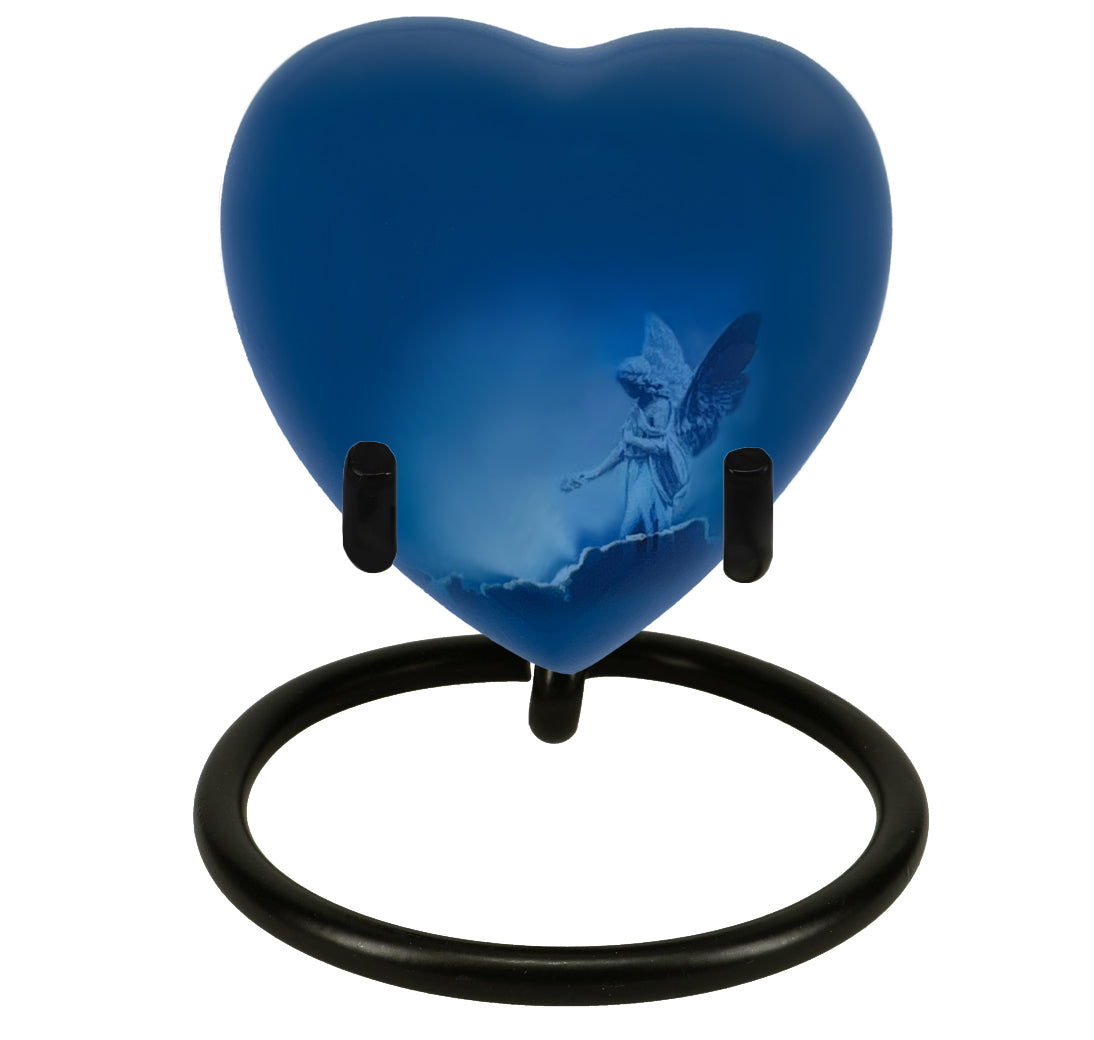 Blue Angel of Protection Heart Keepsake Urn - Stand Option