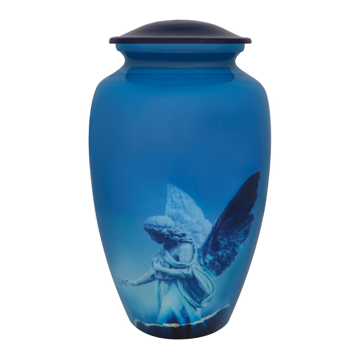 Blue Angel of Protection Cremation Urn - Tribute Wreath™ - Pro Sand Carved Engraving