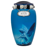 Blue Angel of Protection Cremation Urn - Tribute Wreath™ - Pro Sand Carved Engraving
