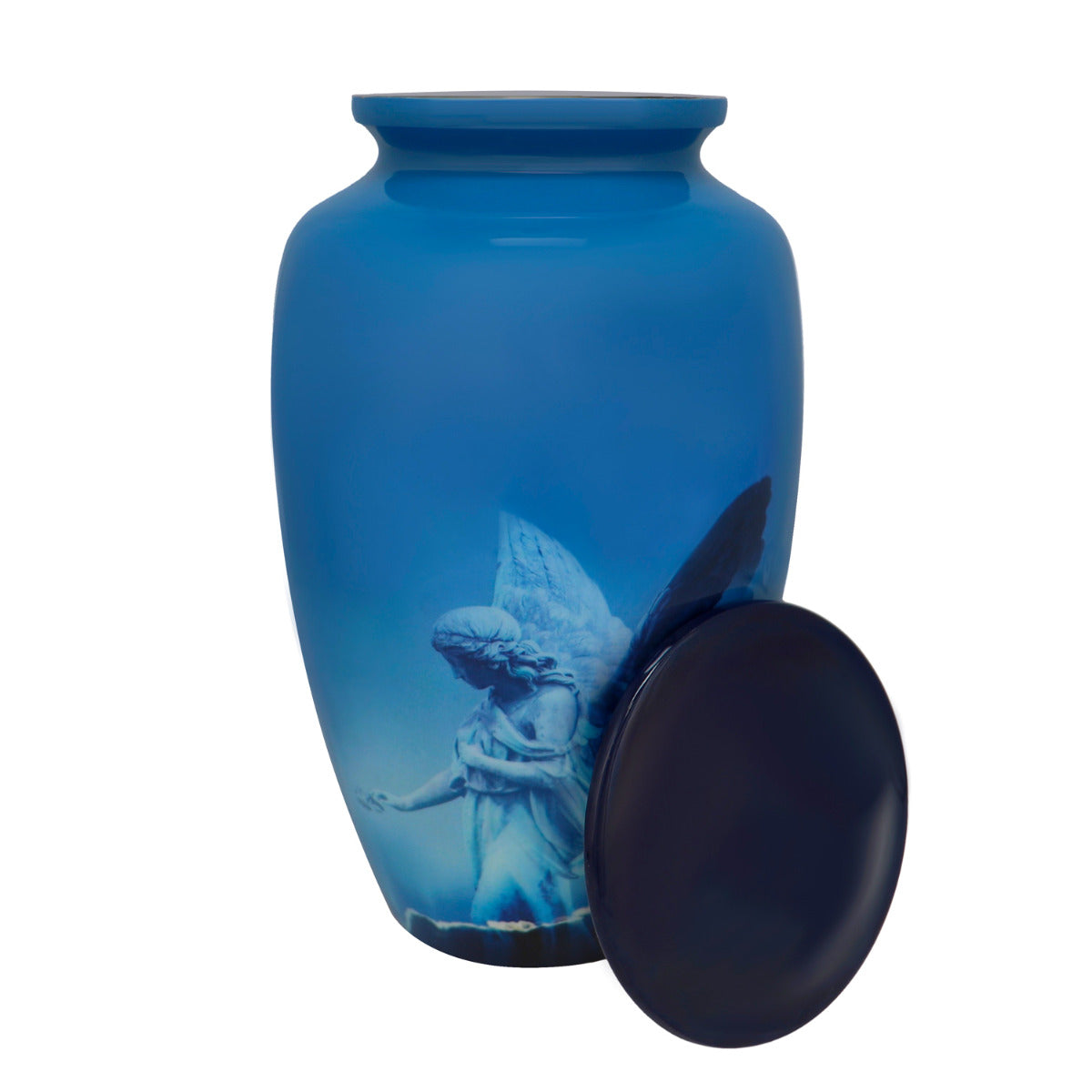 Blue Angel of Protection Cremation Urn - Tribute Wreath™ - Pro Sand Carved Engraving