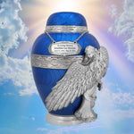 Wings of an Angel Blue Adult Urn - Pro Laser Engraving - Burial Vault Option