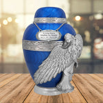 Wings of an Angel Blue Adult Urn - Pro Laser Engraving - Burial Vault Option