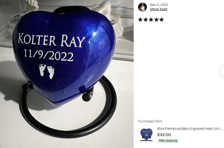 Blue Swirl Engraved Heart Keepsake Urn - Stand Option