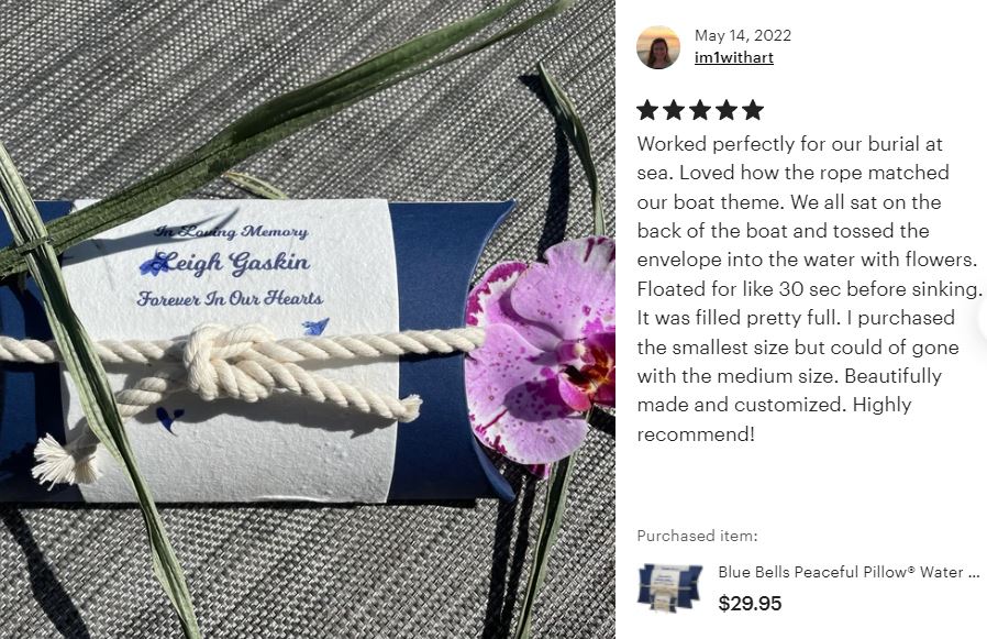 Blue Bells Peaceful Pillow® Water Burial Cremation Urn - Biodegradable Water Burial At Sea Urn - Wide River Urn