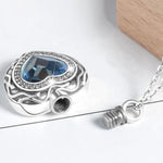 Blue Crystal Heart Cremation Jewelry Urn - Love Charms™ Option