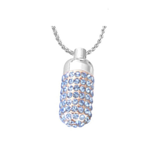 Crystal Blue Cylinder Pendant Ash Urn - Love Charms Option