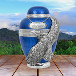 Soaring Eagle Blue Adult Urn - Pro Laser Engraving - Burial Vault Option