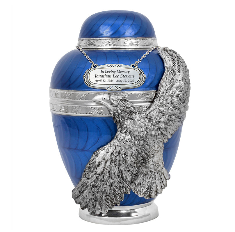 Soaring Eagle Blue Adult Urn - Pro Laser Engraving - Burial Vault Option