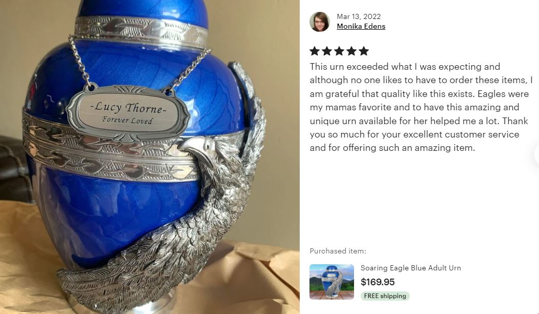 Soaring Eagle Blue Adult Urn - Pro Laser Engraving - Burial Vault Option