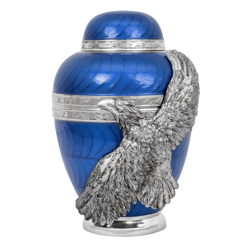 Soaring Eagle Blue Adult Urn - Pro Laser Engraving - Burial Vault Option