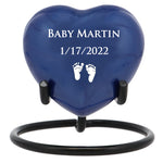 Blue Swirl Engraved Heart Keepsake Urn - Stand Option