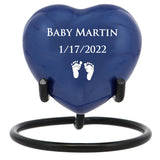 Blue Premature Baby Engraved Heart Urn - Stand Option
