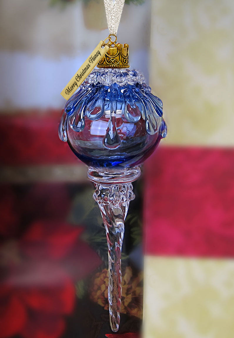 Blue Snowball Icicle Ornament Keepsake - Love Charms® Option