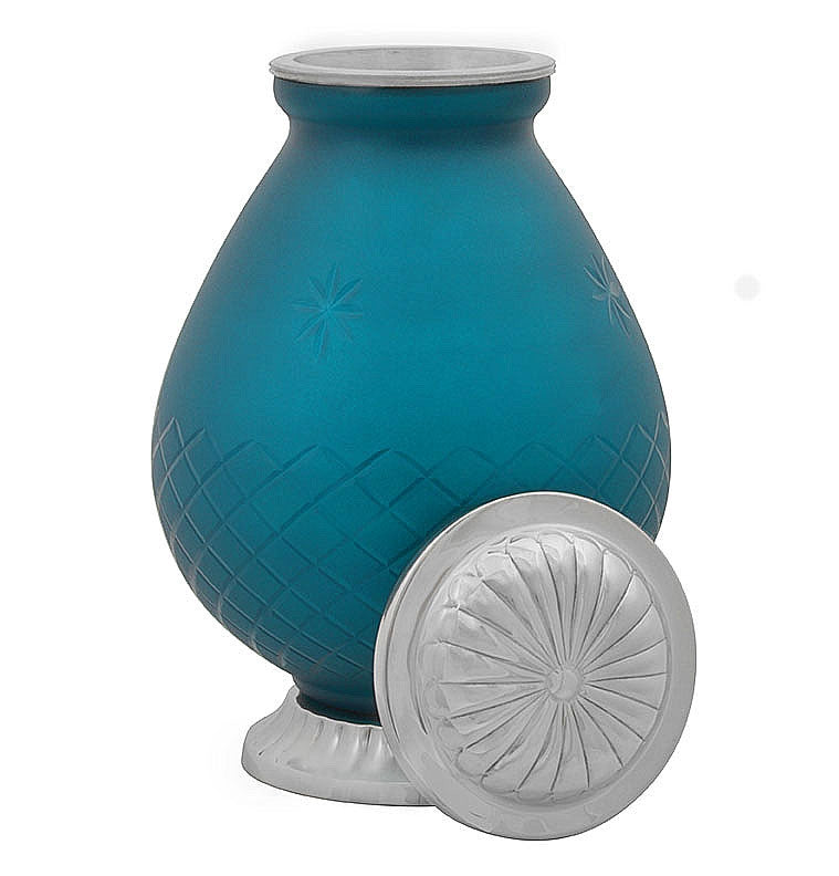 Star Burst Aqua Glass Pewter Urn