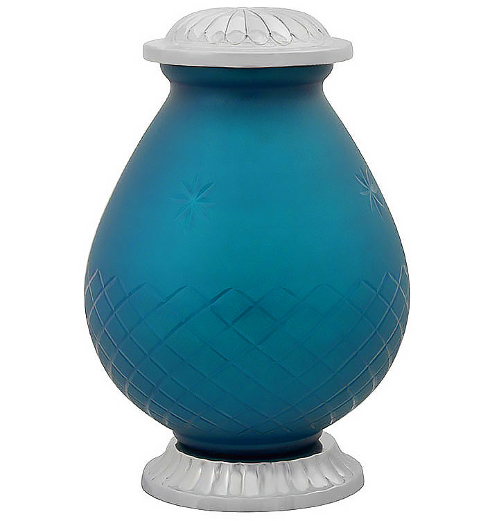 Star Burst Aqua Glass Pewter Urn - Tribute Wreath™ - Pro Laser Engraving