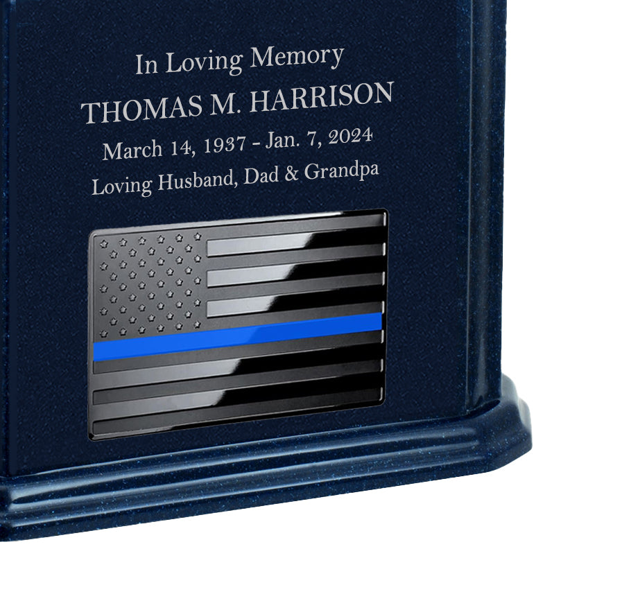 Thin Blue Line Police Monarch Blue Granite Adult Cremation Urn