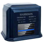 Thin Blue Line Police Monarch Companion Blue Granite Urn ~ For Two Cremation Urn