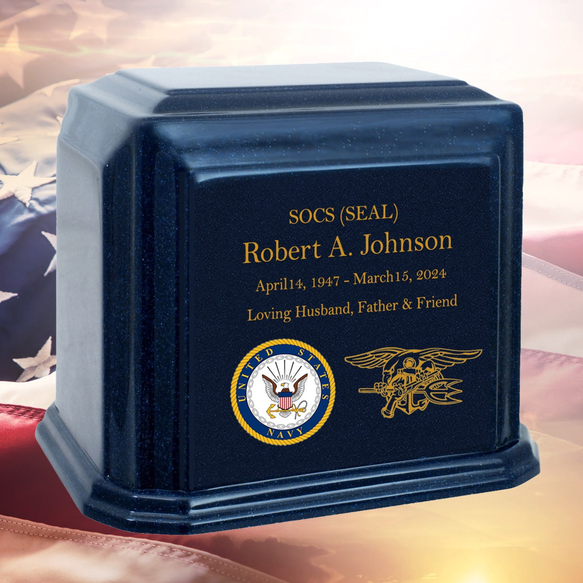 US Navy SEALS Monarch Blue Granite Adult Cremation Urn