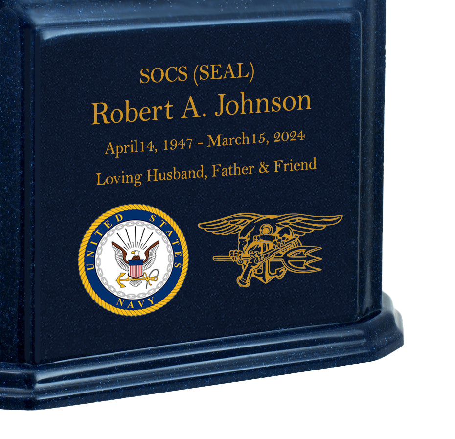 US Navy SEALS Monarch Blue Granite Adult Cremation Urn