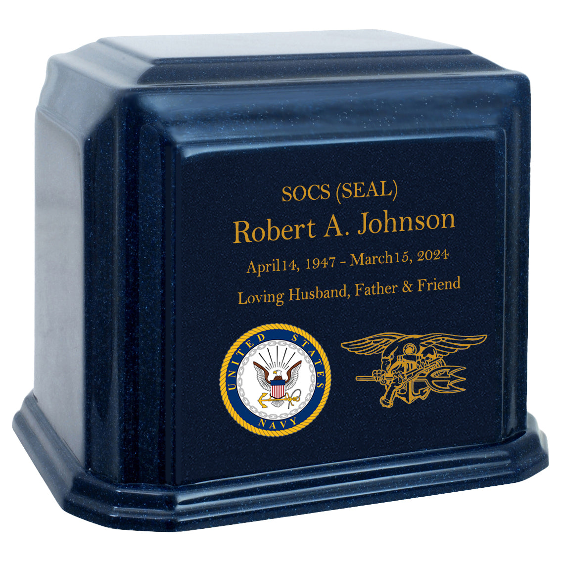 US Navy SEALS Monarch Blue Granite Adult Cremation Urn
