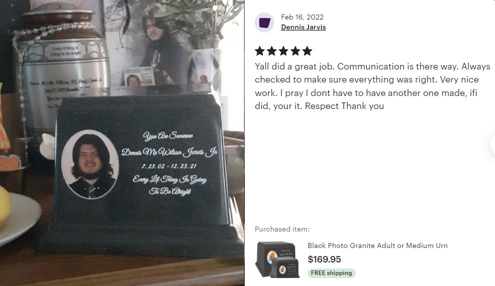 Black Photo Granite Large Adult or Medium Urn
