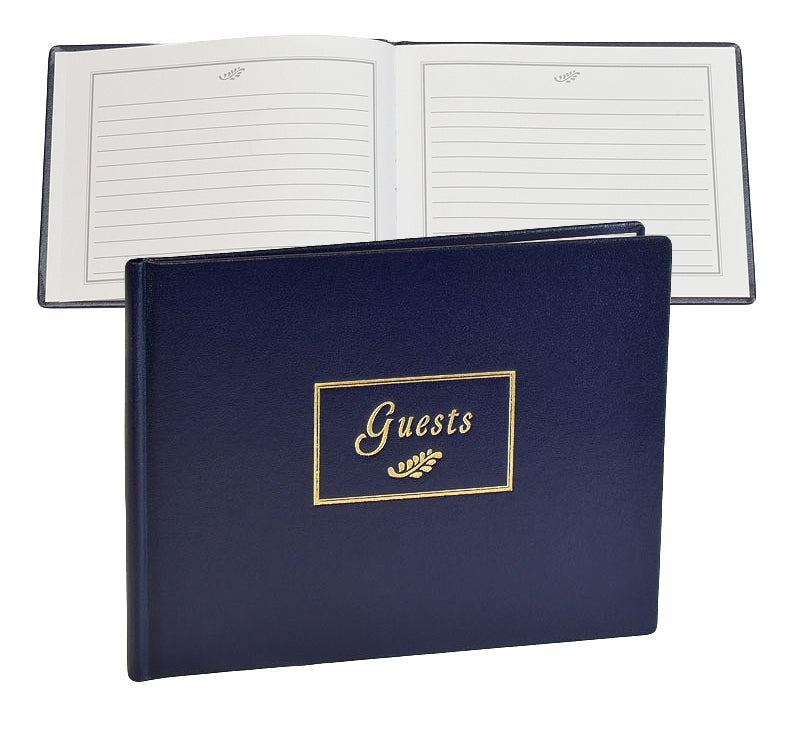 Navy Blue Funeral Guest Book Tan Photo Album & Pen