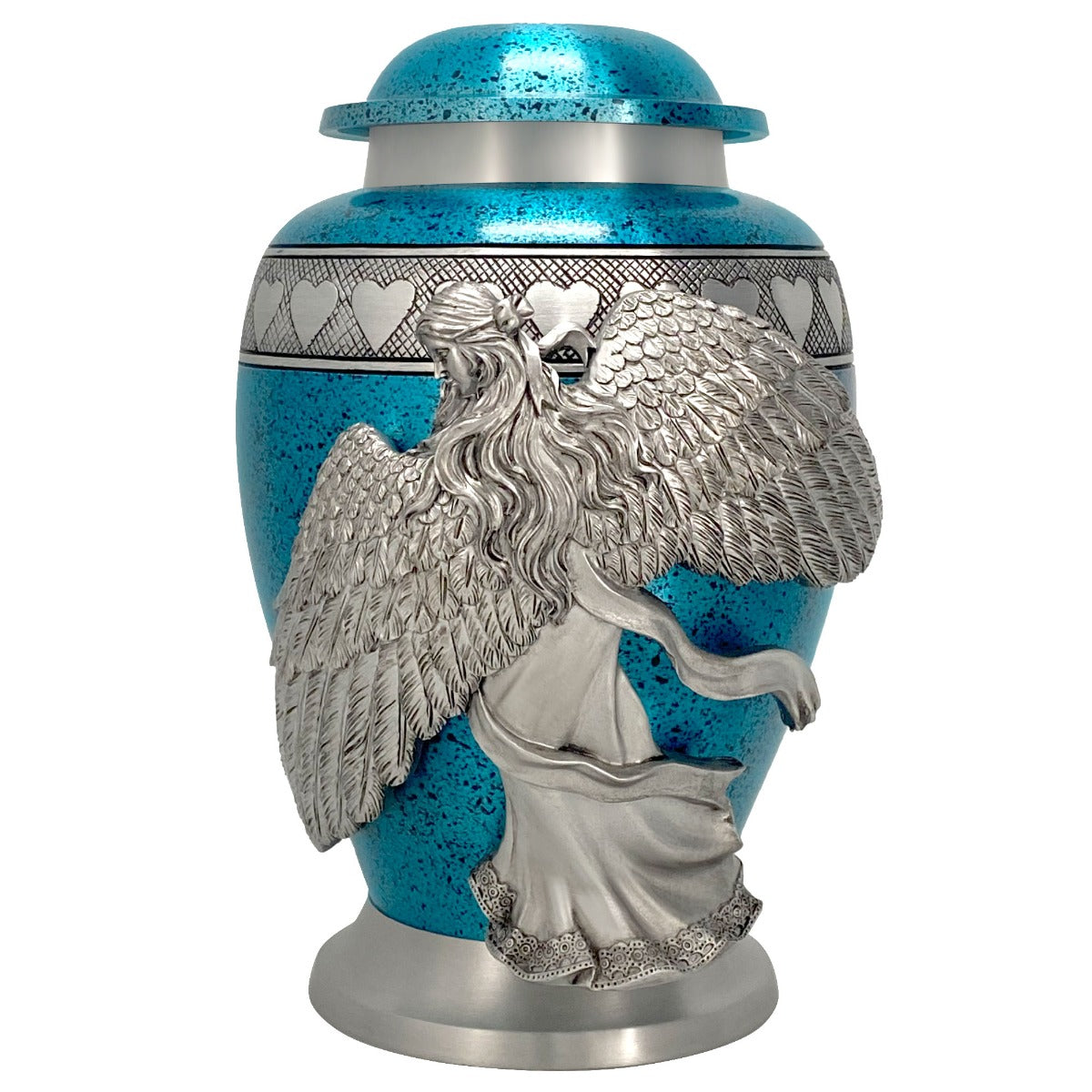 Wings of an Angel Teal Hearts Adult Urn - Pro Laser Engraving - Burial Vault Option