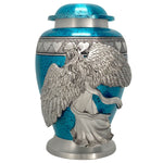 Wings of an Angel Teal Hearts Adult Urn - Pro Laser Engraving - Burial Vault Option