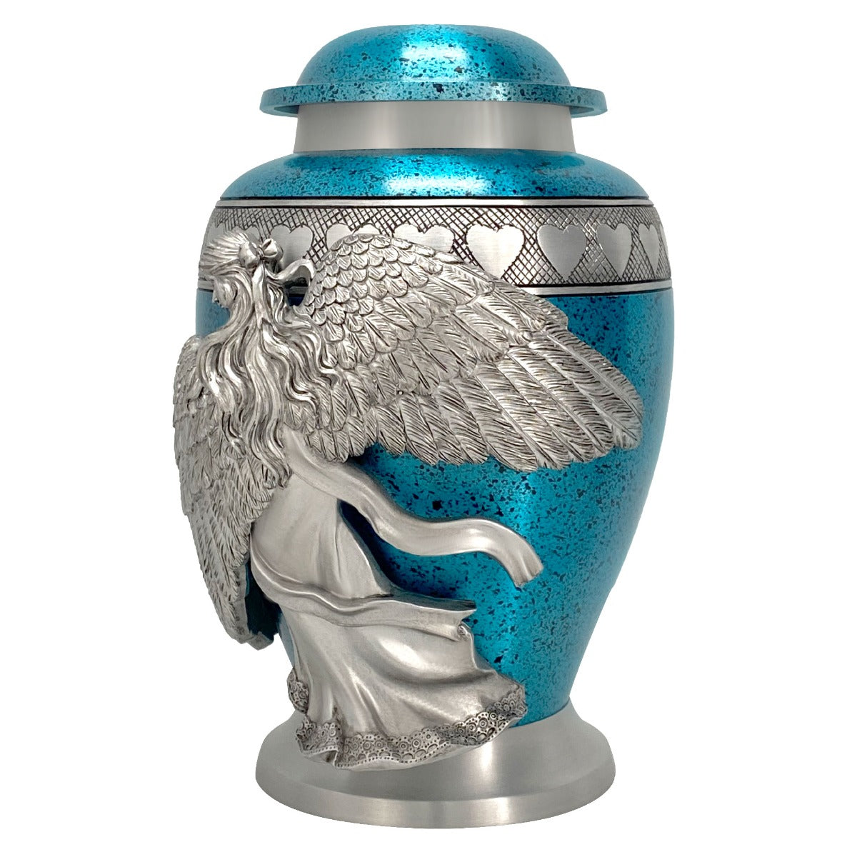 Wings of an Angel Teal Hearts Adult Urn - Pro Laser Engraving - Burial Vault Option