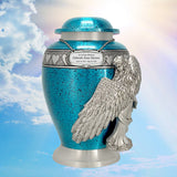 Wings of an Angel Teal Hearts Adult Urn - Pro Laser Engraving - Burial Vault Option